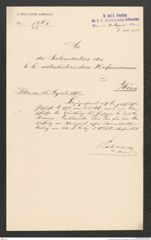 k.k. naturhistorisches Hofmuseum, Intendanzakten 1885-1896 (Hauer), Aktenzahl Z.484/1890, Seite 1